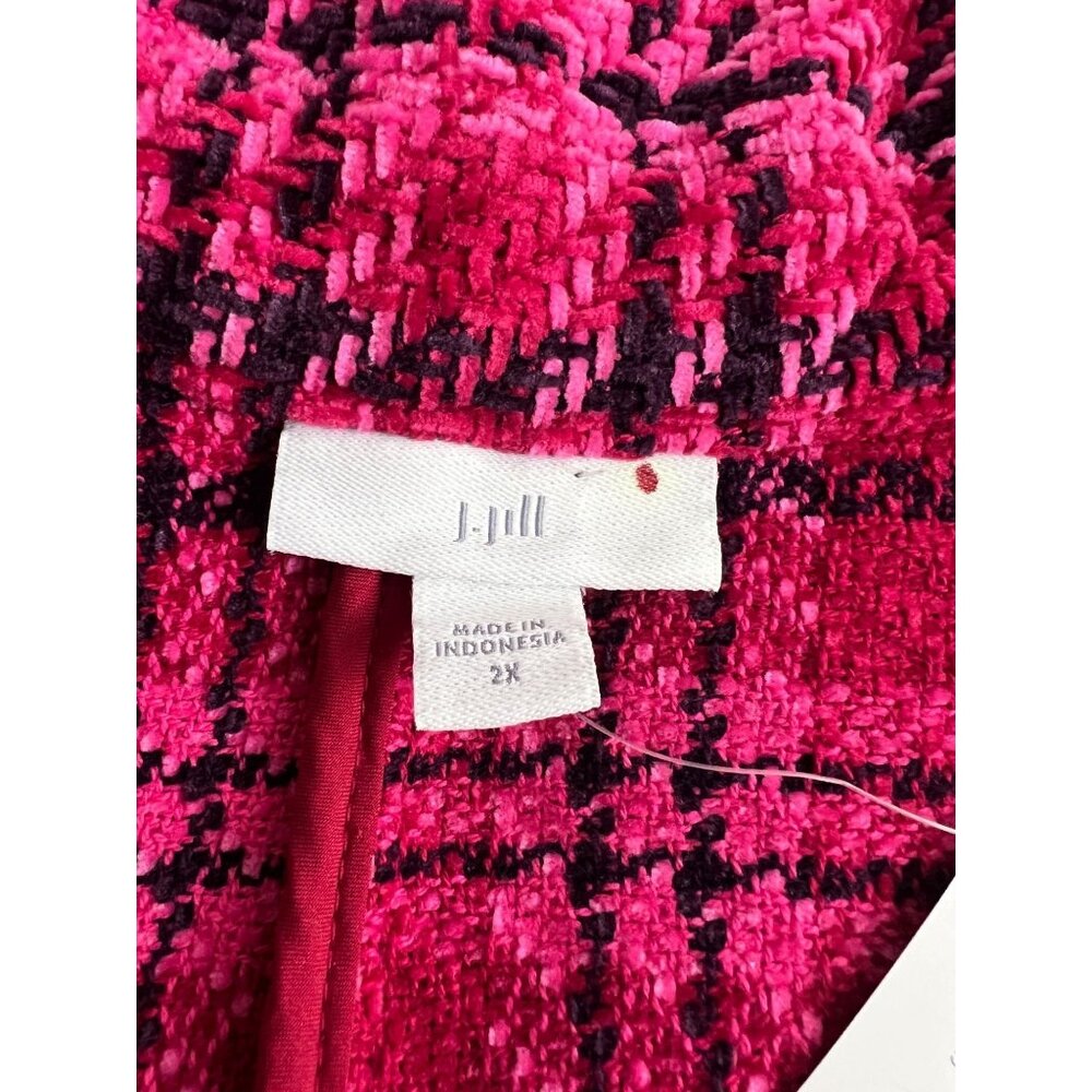 J. Jill Chenille Plaid Blazer Jacket 2X  Cherry Multi Pink NWT Open Front - Picture 2 of 9